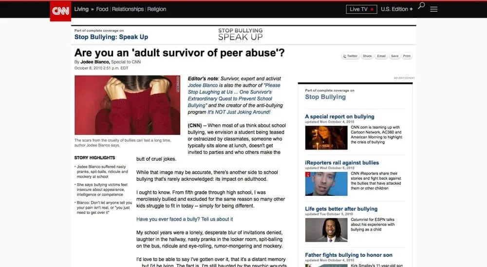 CNN article: Are you an “adult survivor of peer abuse”?