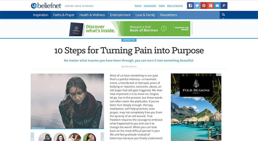 Beliefnet article: 10 Steps for Turning Pain into Purpose
