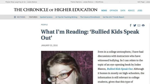 Chronicle of Higher Education article: What I’m Reading: “Bullied Kids Speak Out”