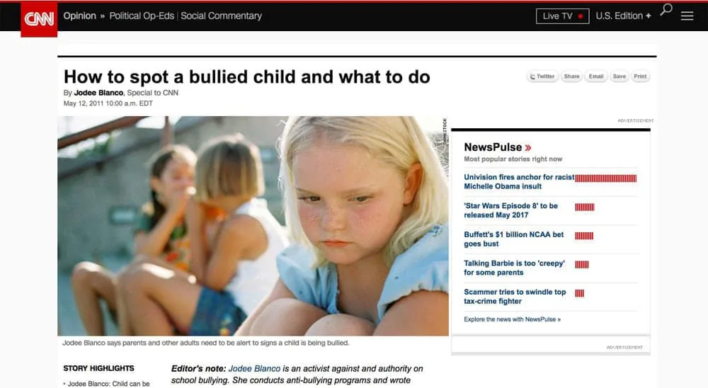 CNN article: How to spot a bullied child and what to do
