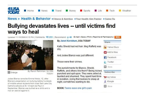 USA Today article: Bullying devastates lives – until victims find ways to heal